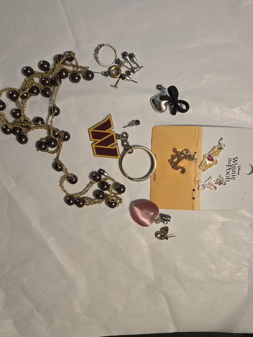 Winnie the Pooh Pink Heart Charm Keychain and Assorted Jewelry Set